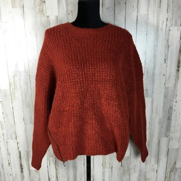 TopShop Zip Detail Waffle Knit Sweater Blouse Top Zipper Brown Rust Pullover - Picture 3 of 7